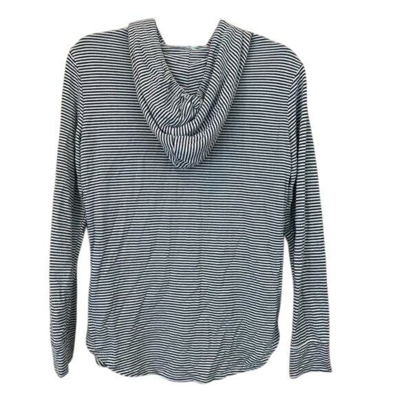 Sunday Size M Soft Stripe Pullover Hoodie Sweatshirt Navy White Stretch Nautical - Picture 2 of 8